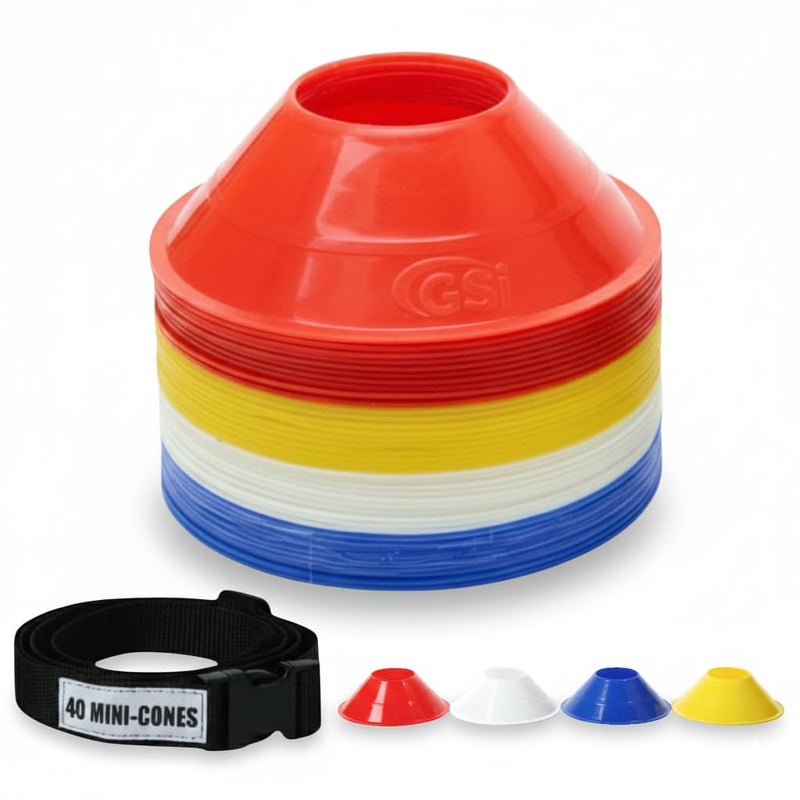 GSi Mini Cones for Sports - 40 Pack - 5Inch Diameter for Better Space Utilization - Comes with Shoulder Strap - for Agility Training Drills - Image 1